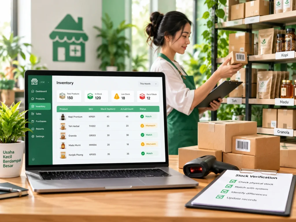Perbandingan data stok sistem dengan jumlah stok fisik